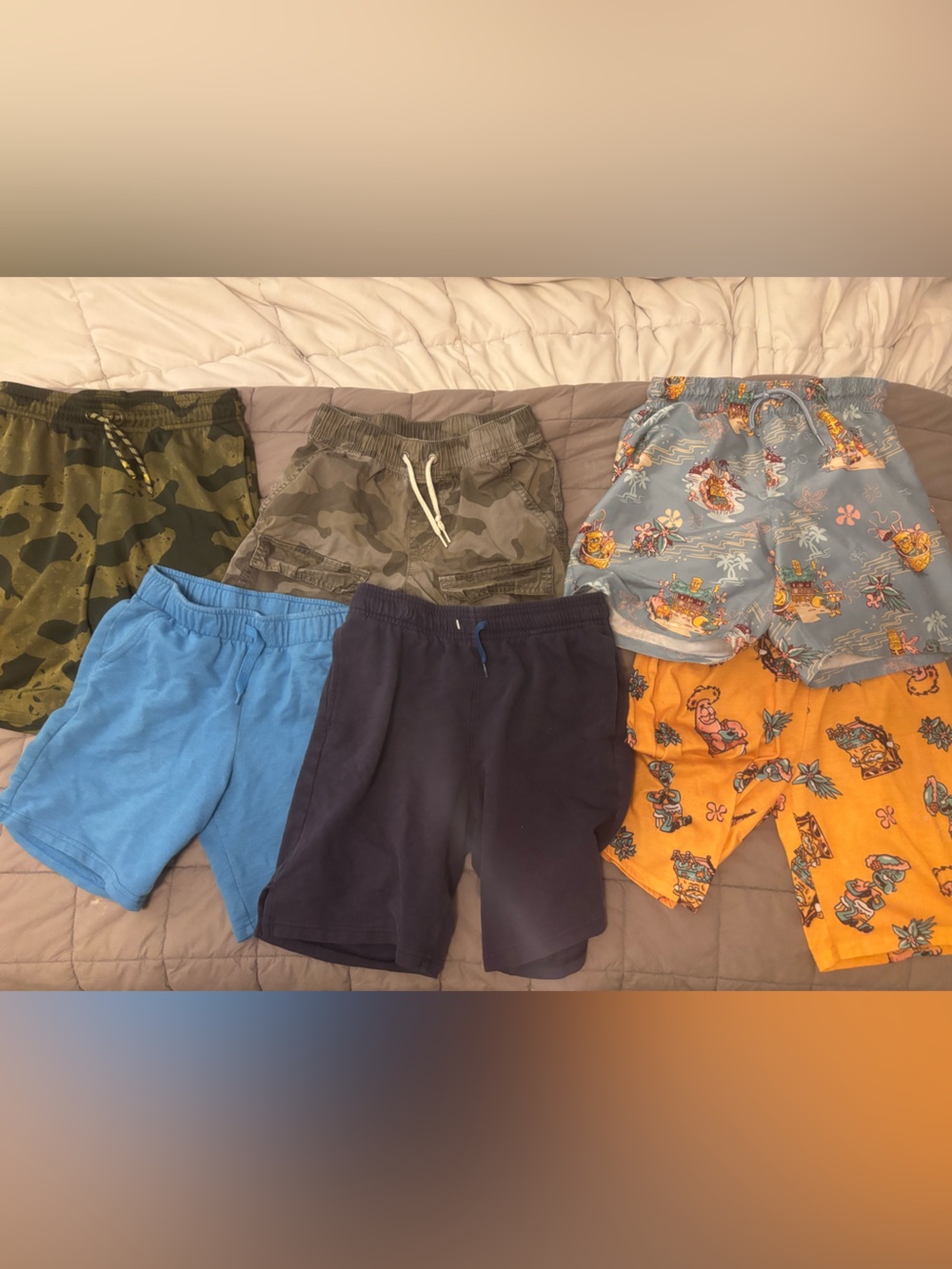 Kids Shorts Pack - Blue, Green, Camo & Orange Patterns 6 pairs incl SpongeBo